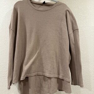 Ribbed Long Sleeve Top in Taupe